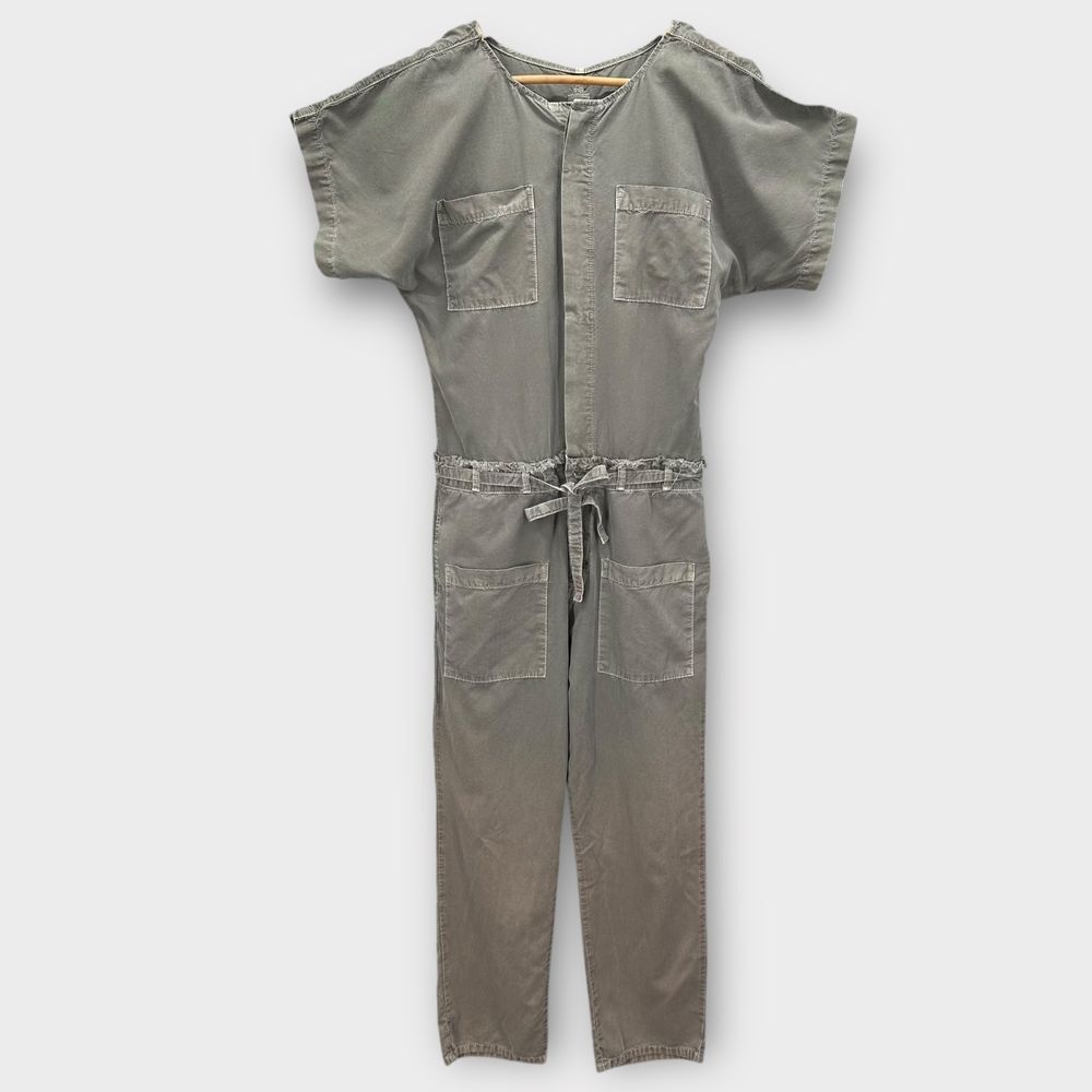 NSF Osana Jumpsuit Canvas Utilitarian Front Button Raw Edge Waist Size Small